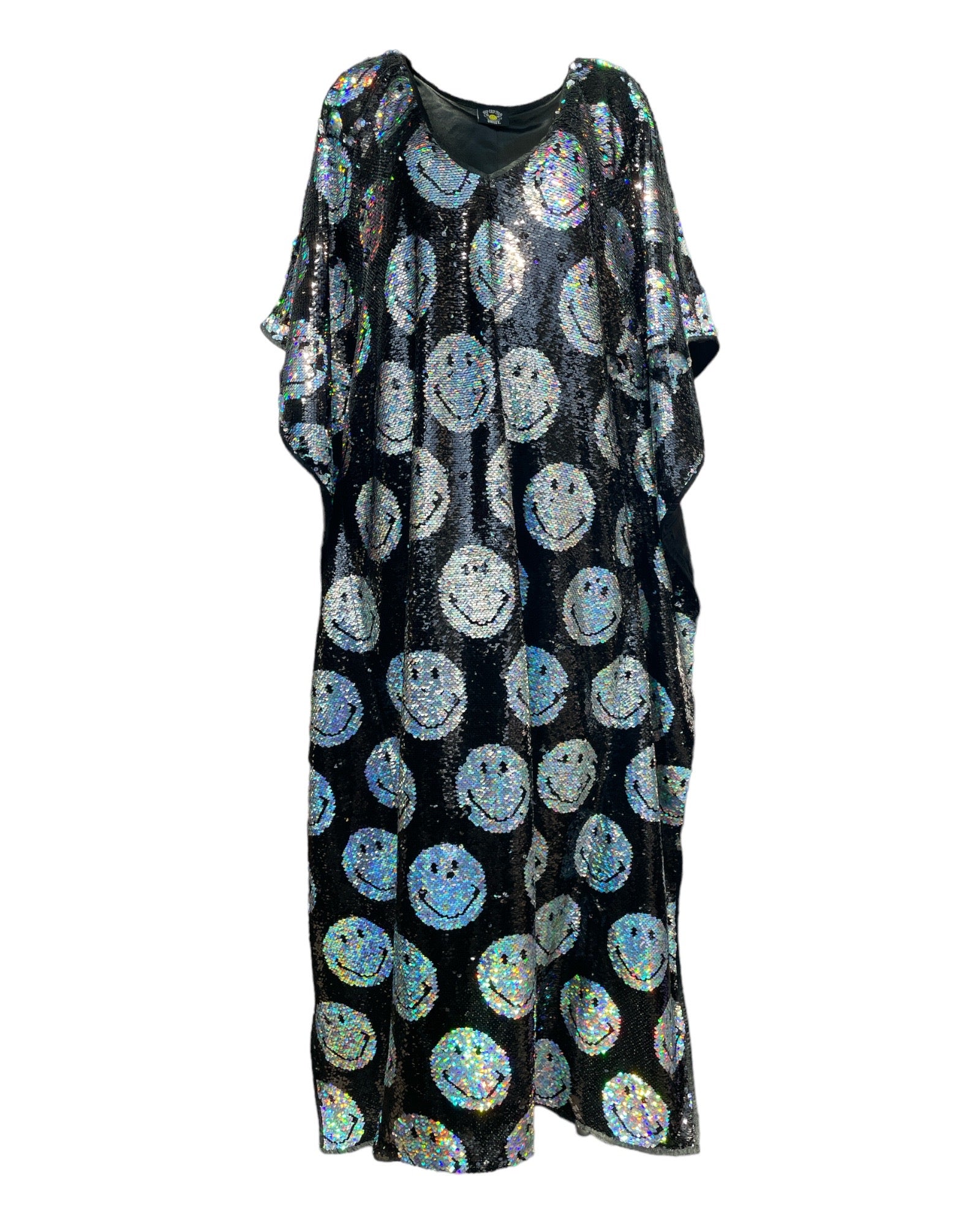 Any Old Iron Women's Black / Silver Iridescent Smiley Reversible Sequin Kaftan In Black/silver