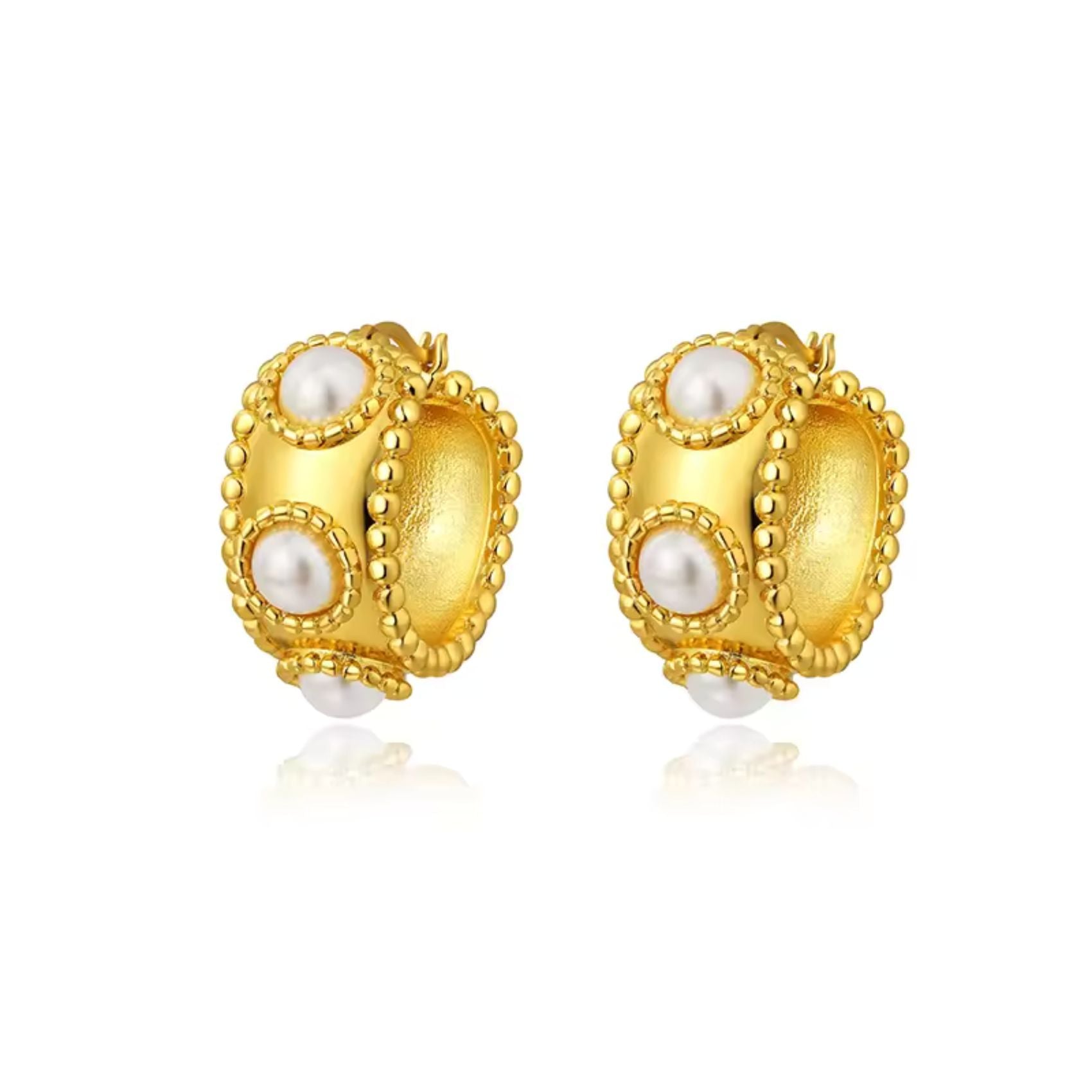 Nazzar Women's Gold / White Pearl Gold Statement Hoop Earrings