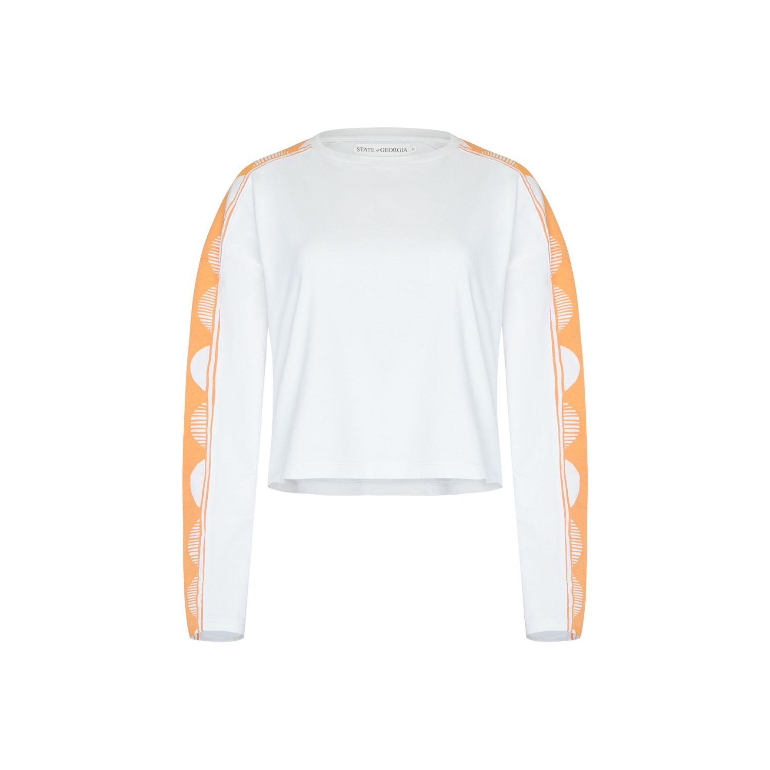 State Of Georgia Women's The Cali Cropped Jumper Off White Sun Burst Boarder Print In White
