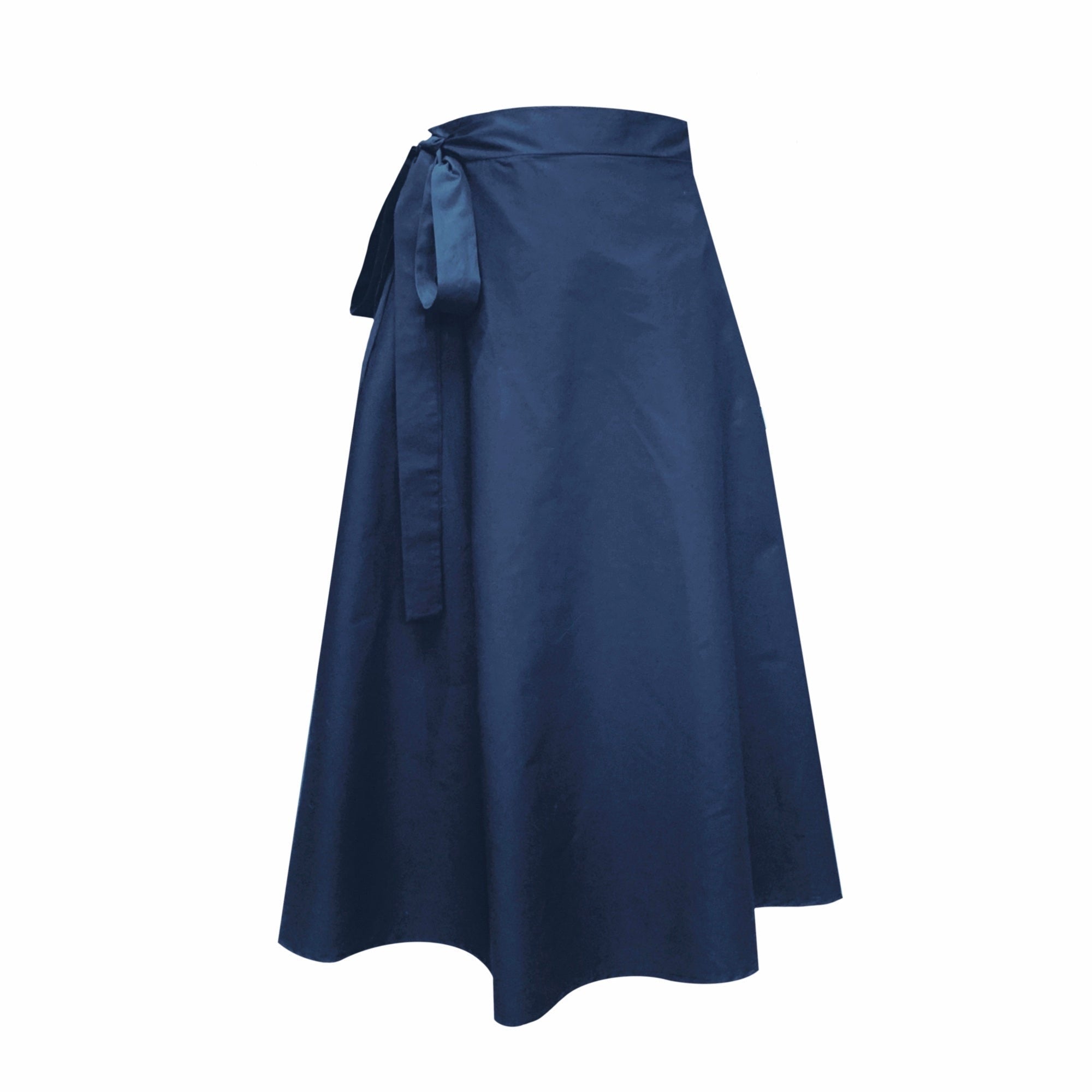 Women's Blue Illusion Midi Wrap Skirt With Pockets In Navy | Extra Small | Frock Tales