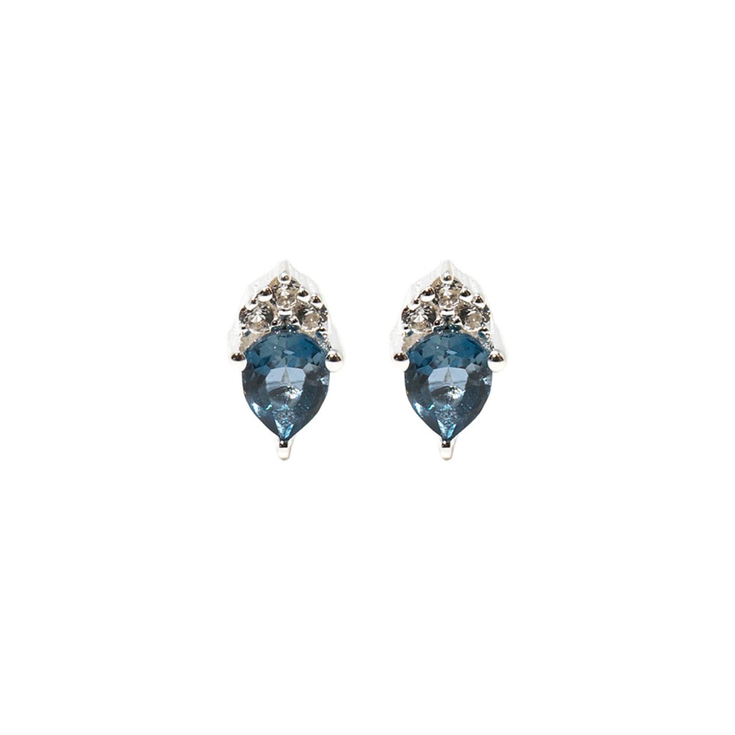 Nasi Silver Women's Blue / White Pear Atarah Studs- Blue Topaz & White Topaz, Silver In Blue