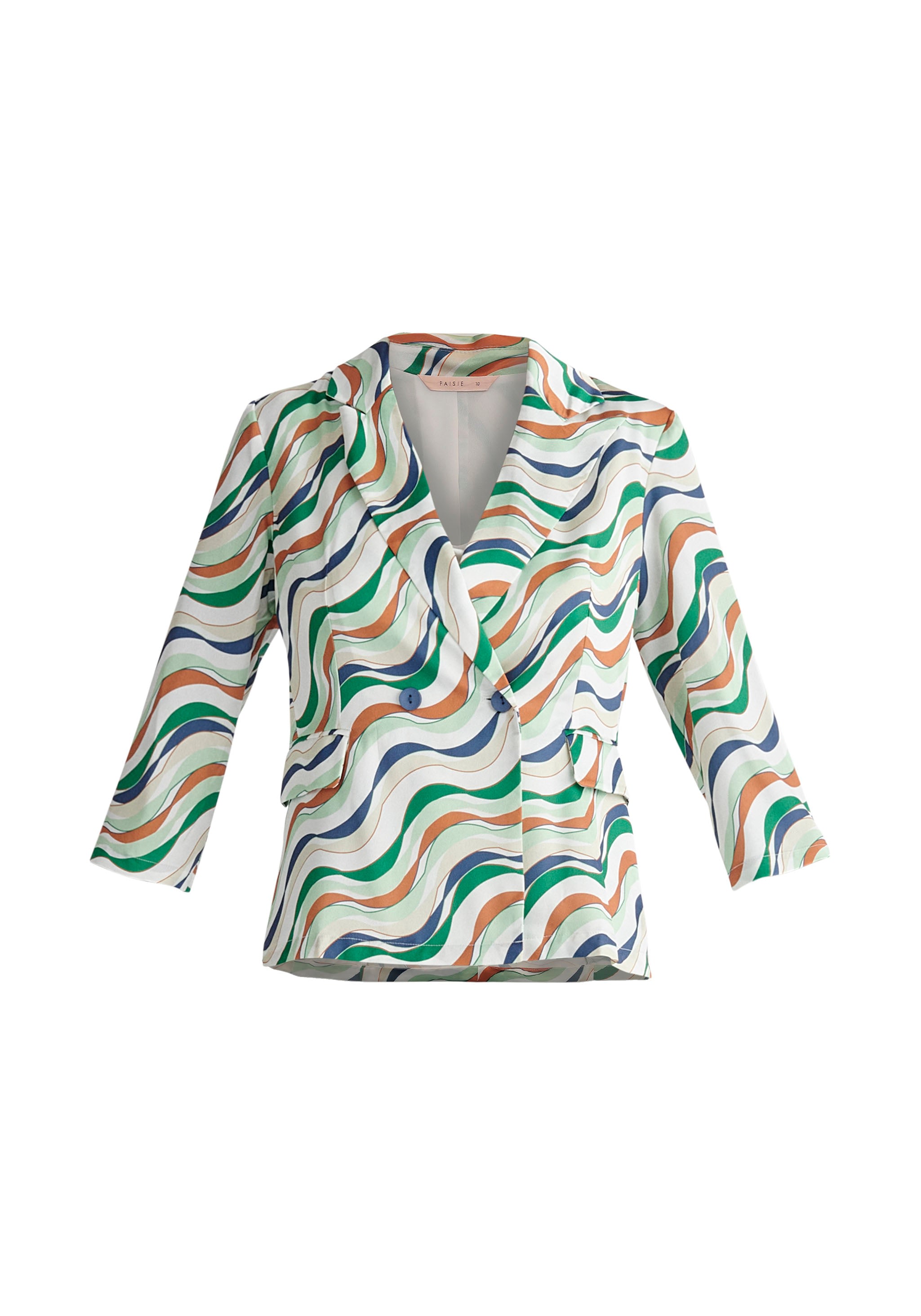 Women's Belted Wave Print Blazer - Multicolour | Large | Paisie