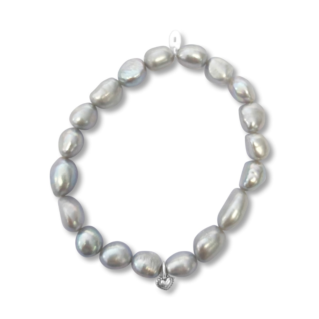 Women’s Grey / Silver La Pierre Silver Keshi Pearl Stretchy Bracelet Fv Jewellery