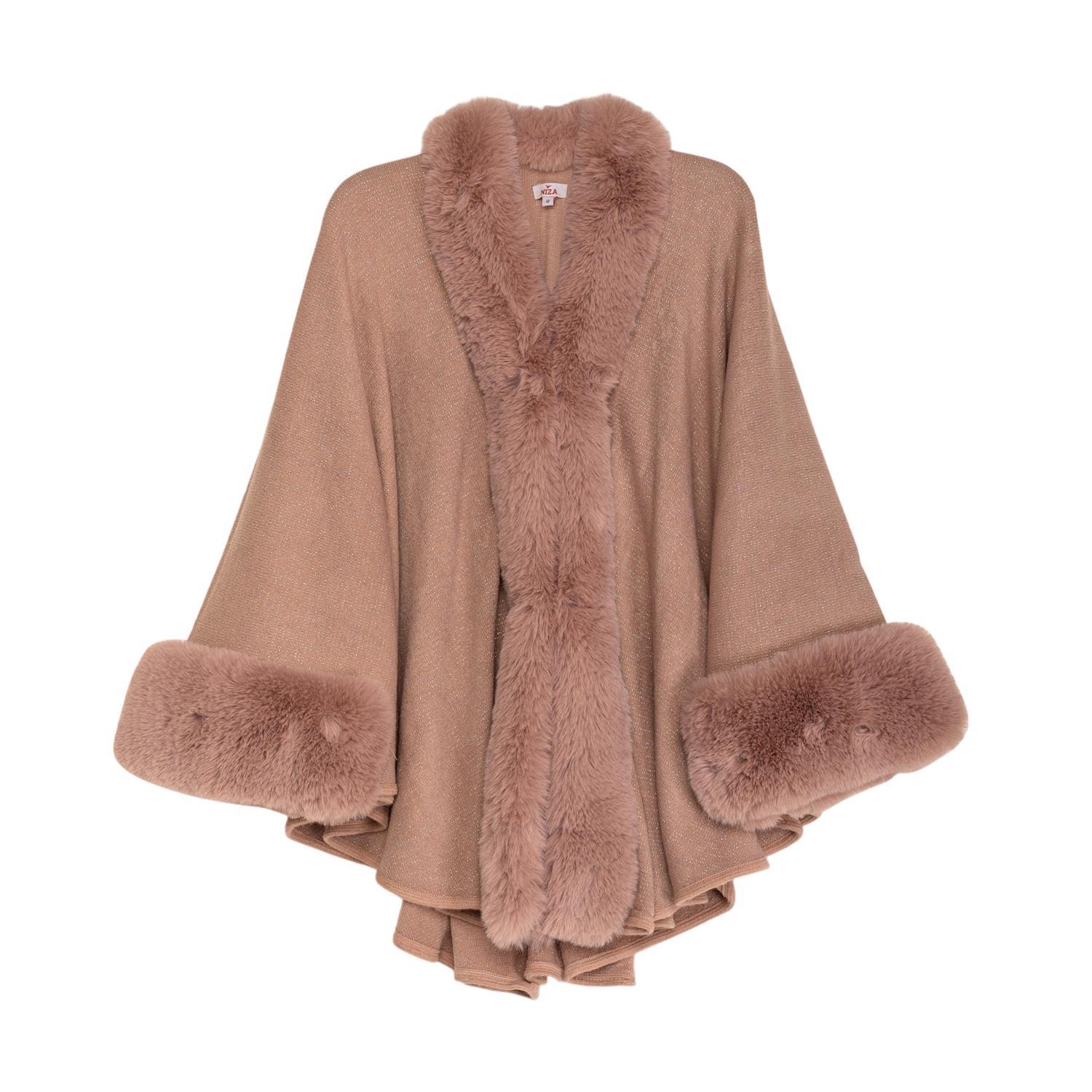 Women’s Pink / Purple V-Neck And Fur Poncho Peach One Size Niza