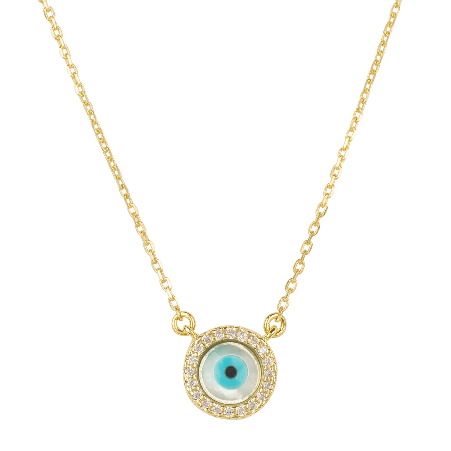 Women’s Evil Eye Mother Of Pearl Necklace Cz Gold Latelita