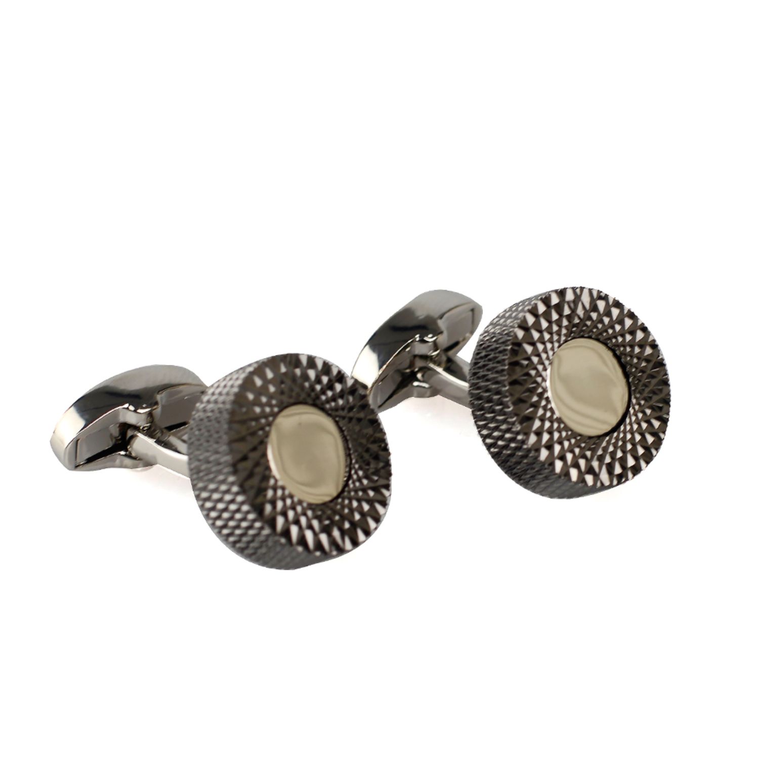 David Wej Men's Neutrals / Silver Round Metal Cufflinks – Platinum In Silver