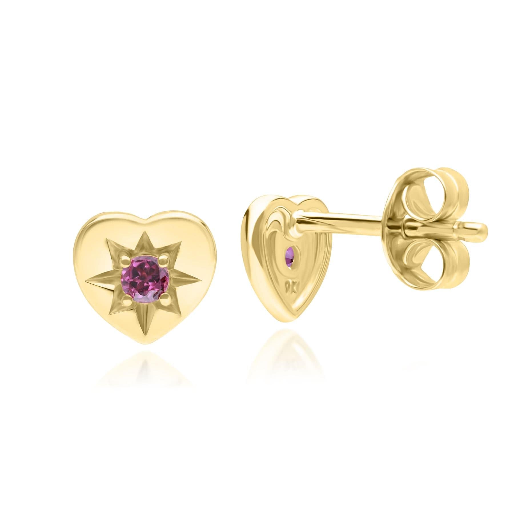 Women’s Gold / Red Rhodolite Heart Stud Earrings In Yellow Gold Gemondo