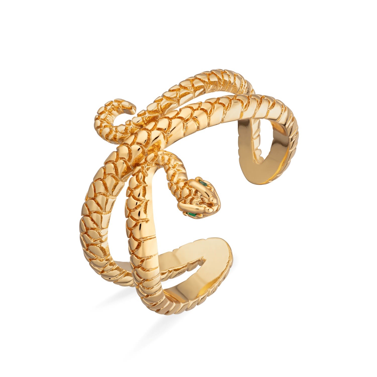 Scream Pretty Women's Gold Snake Open Ring With Green Eyes In Orange