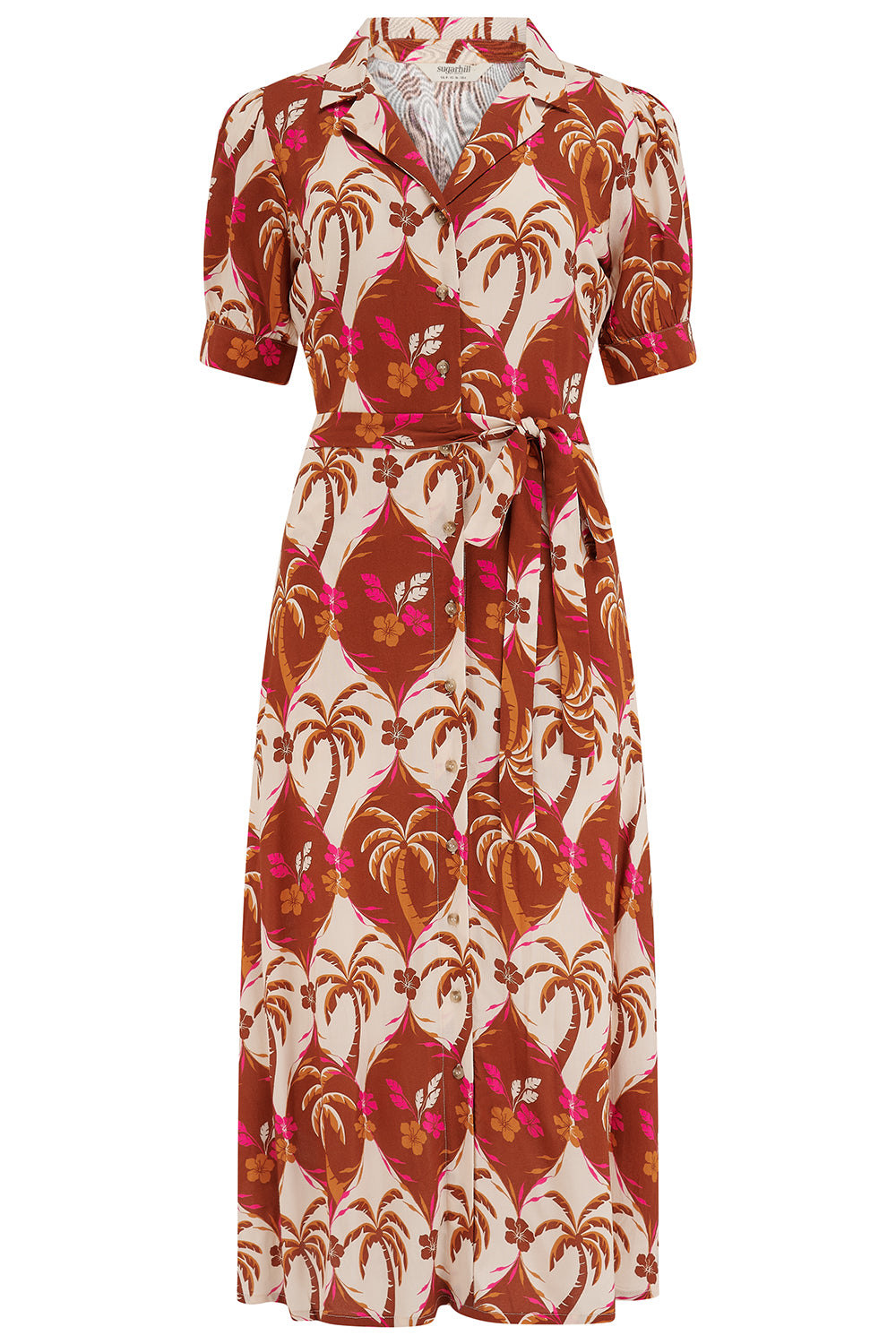 Women's Penelope Midi Shirt Dress Browns, Palm Waves Tile | XXL | Sugarhill Brighton