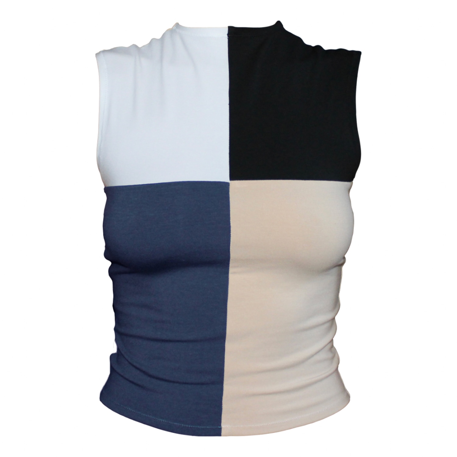 Women’s Black / White / Blue Sections Bamboo Tank Medium Aunad