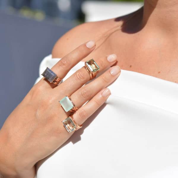 Neola Pietra Gold Cocktail Ring With Aqua Chalcedony In Cocktail