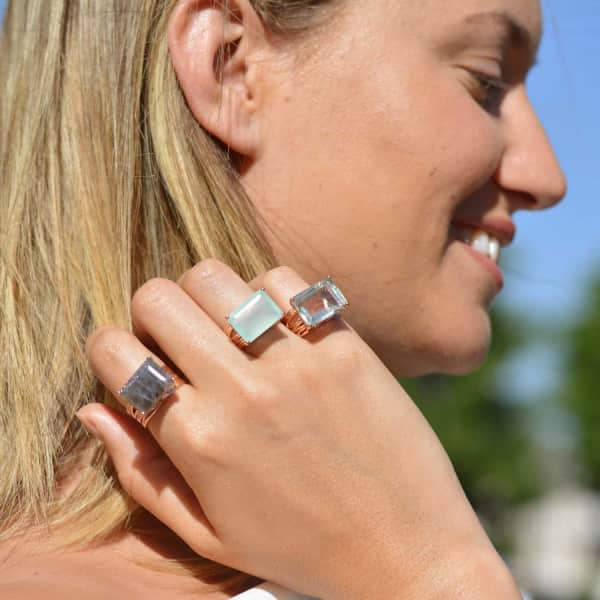 Neola Pietra Gold Cocktail Ring With Aqua Chalcedony In Cocktail