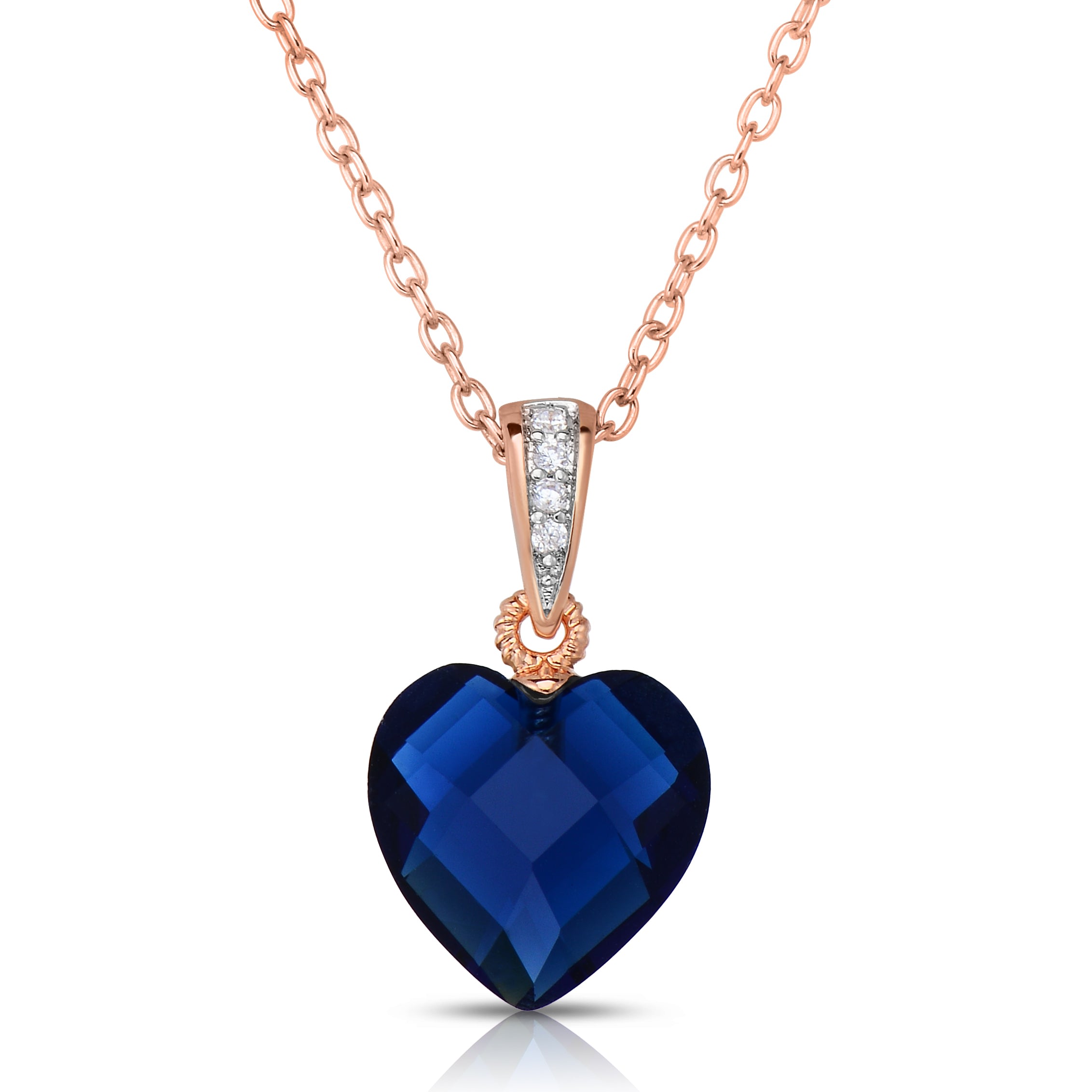 Women’s Blue / Rose Gold Coeur Sapphire Blue Heart Necklace Genevive Jewelry