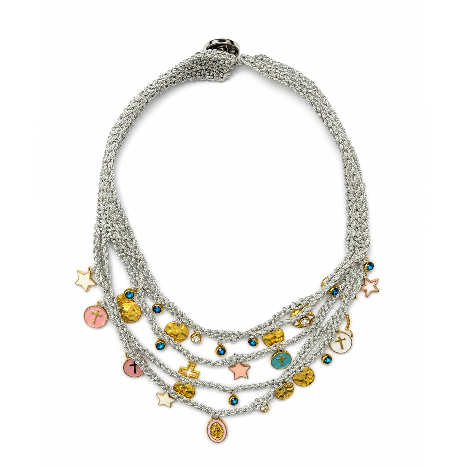 Women's Layered Crochet Necklace | Handknitted With Charms | Silver | Hilo De Mar