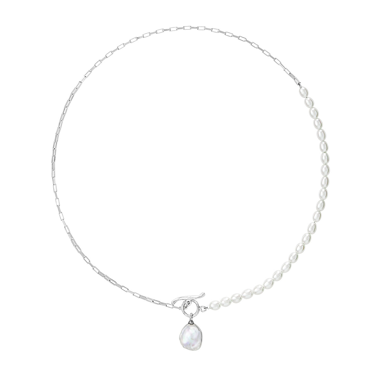 Women’s Sterling Silver White Pearl, Chain & Keshi Charm Drop Necklace Dower & Hall