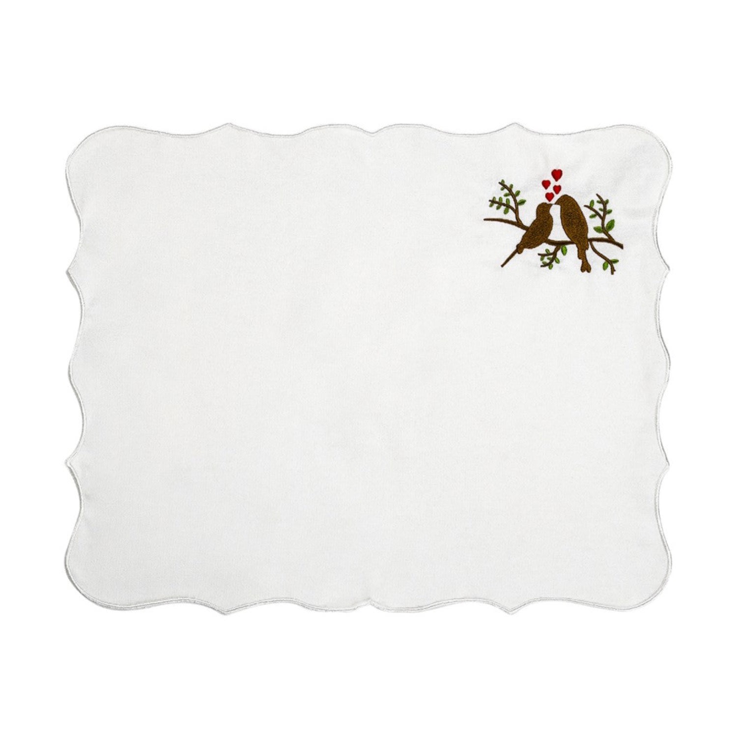 Km Home Collection Set Of 4 Lovebirds Embroidery Cotton Placemats In White