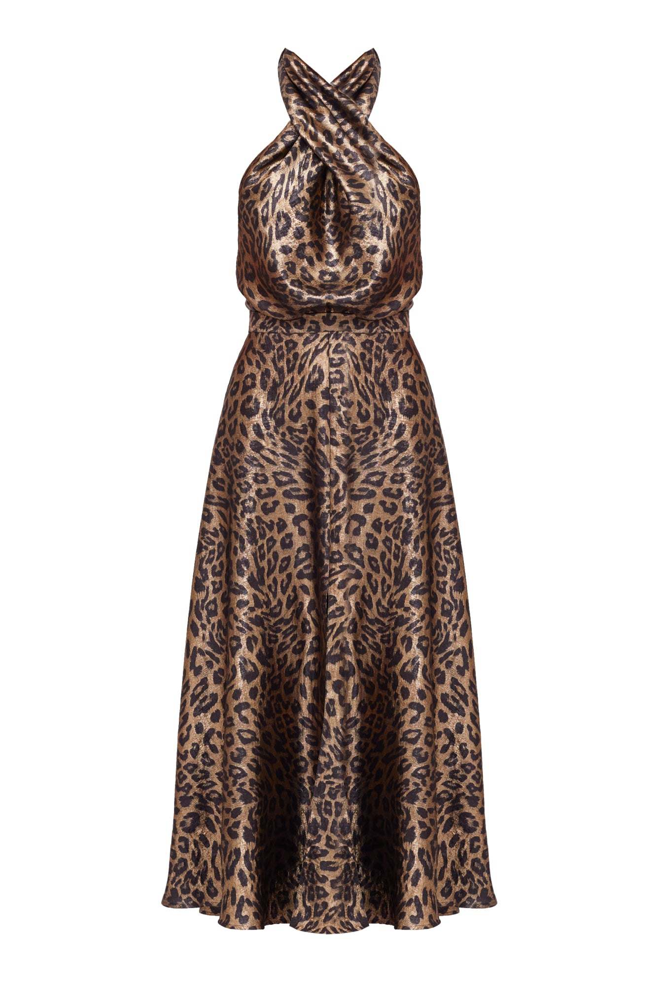Undress Helida Black Bronze Leopard Print Long Dress With Criss