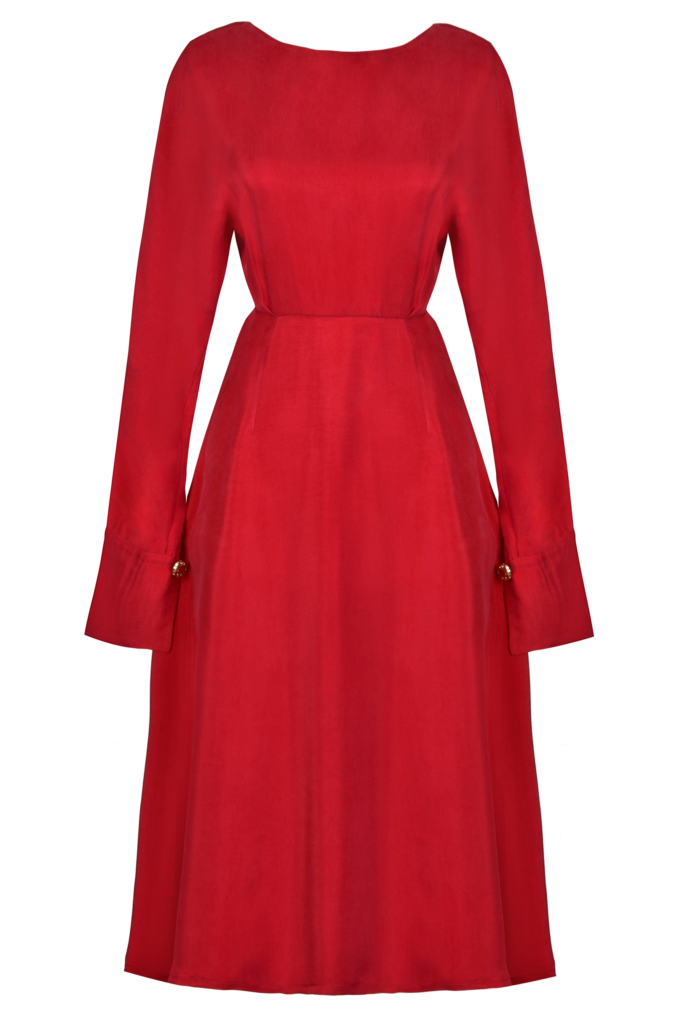 Women’s Red Long Sleeve Midi Dress Small Sarvin