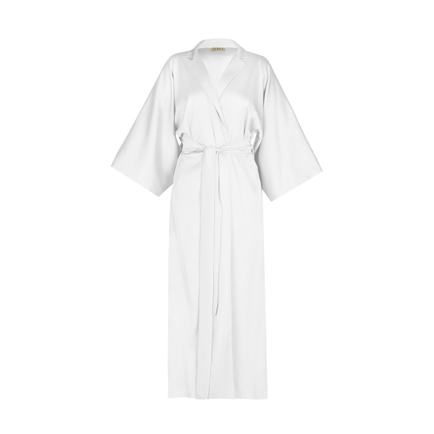 Women's Silk Maxi Collar Robe - White | S/M | Avenue 8