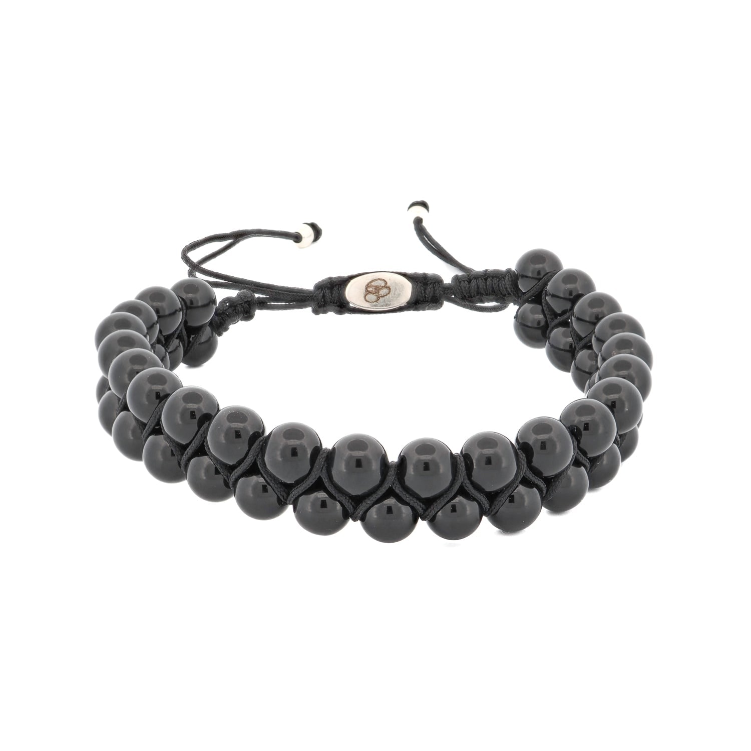 Ebru Jewelry Men's Black Onyx Self Control Beaded Woven Bracelet - Black