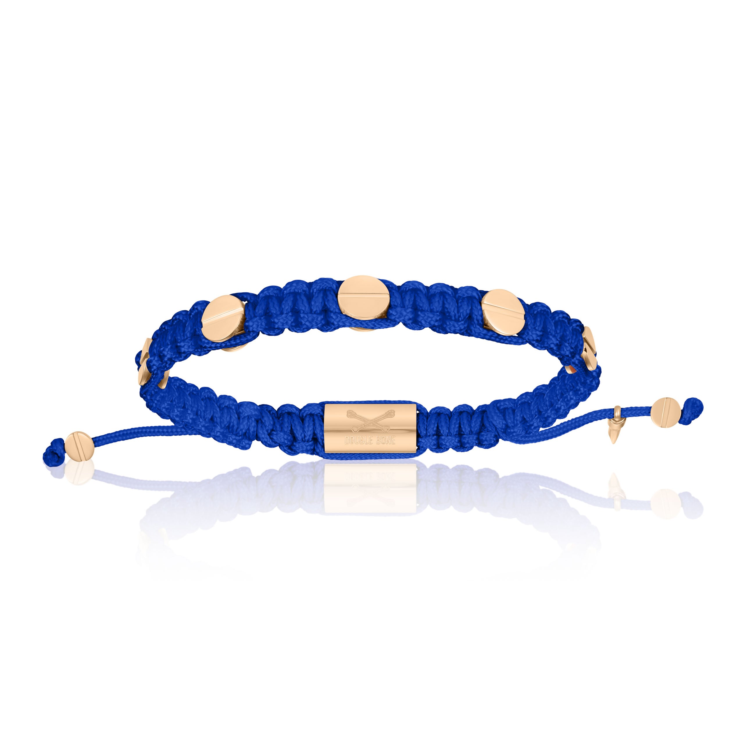 Men’s Pink Gold Amore Screws With Blue Polyester Bracelet Unisex Double Bone Bracelets