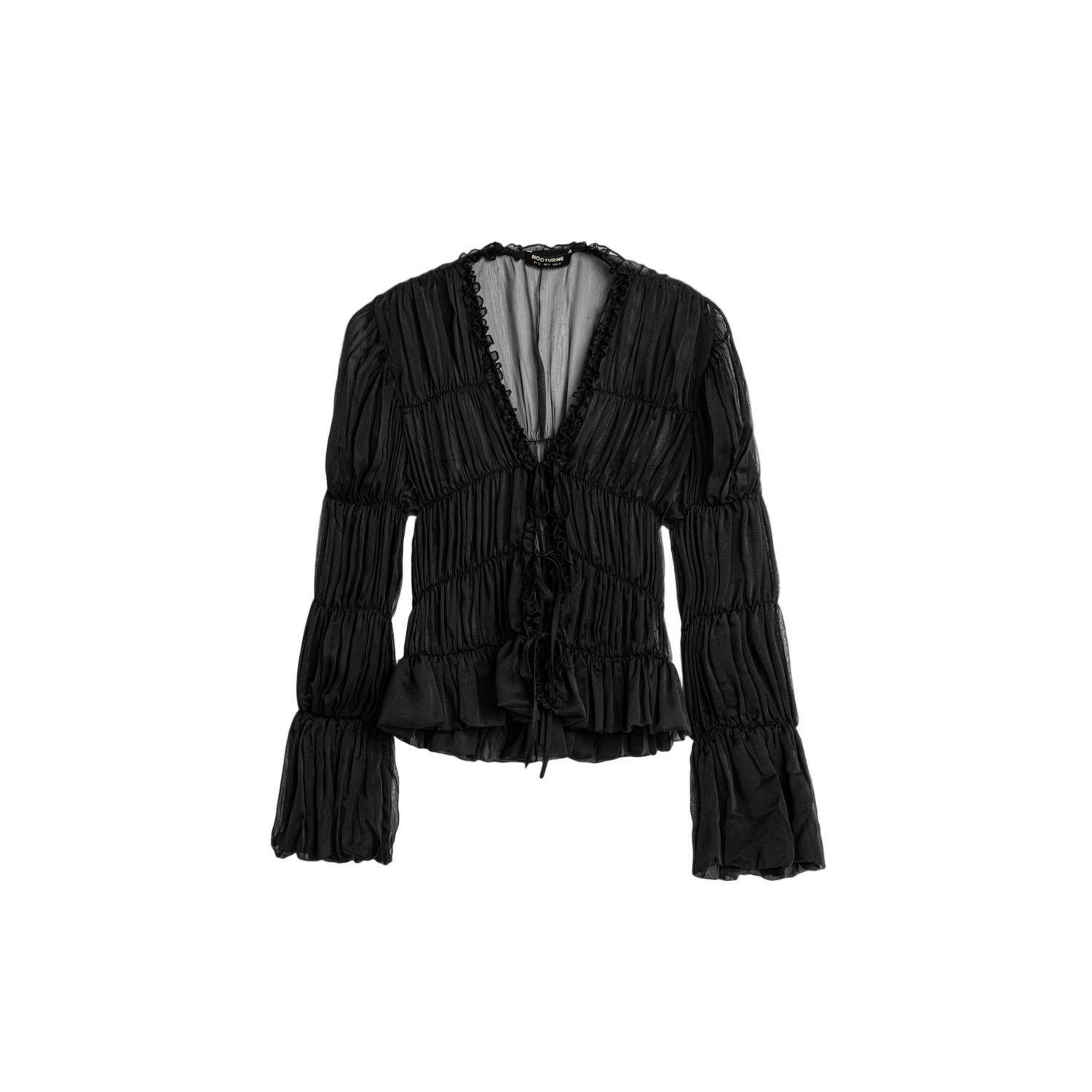 Nocturne Women's Black Ruched Sheer Blouse