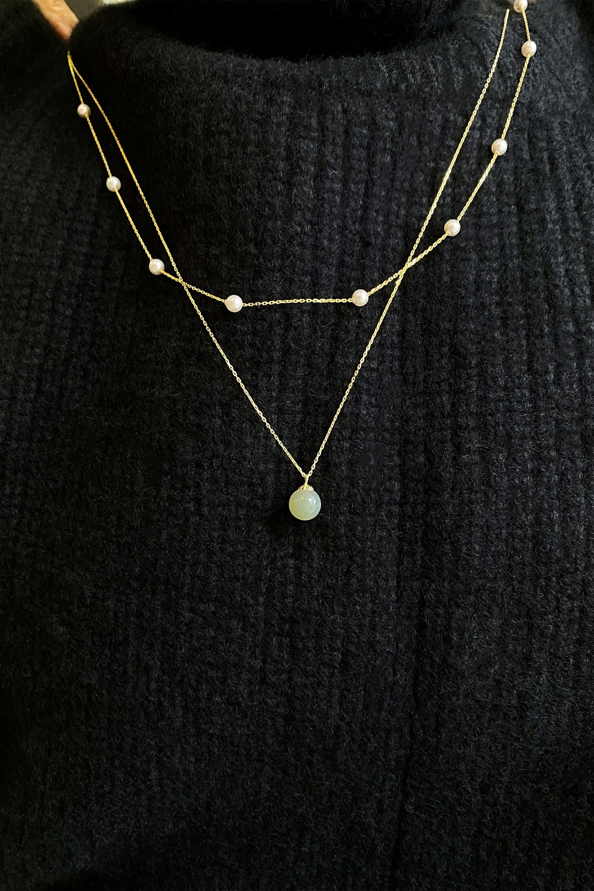 Emma Pearl And Jade Layered Necklace seree Wolf Badger