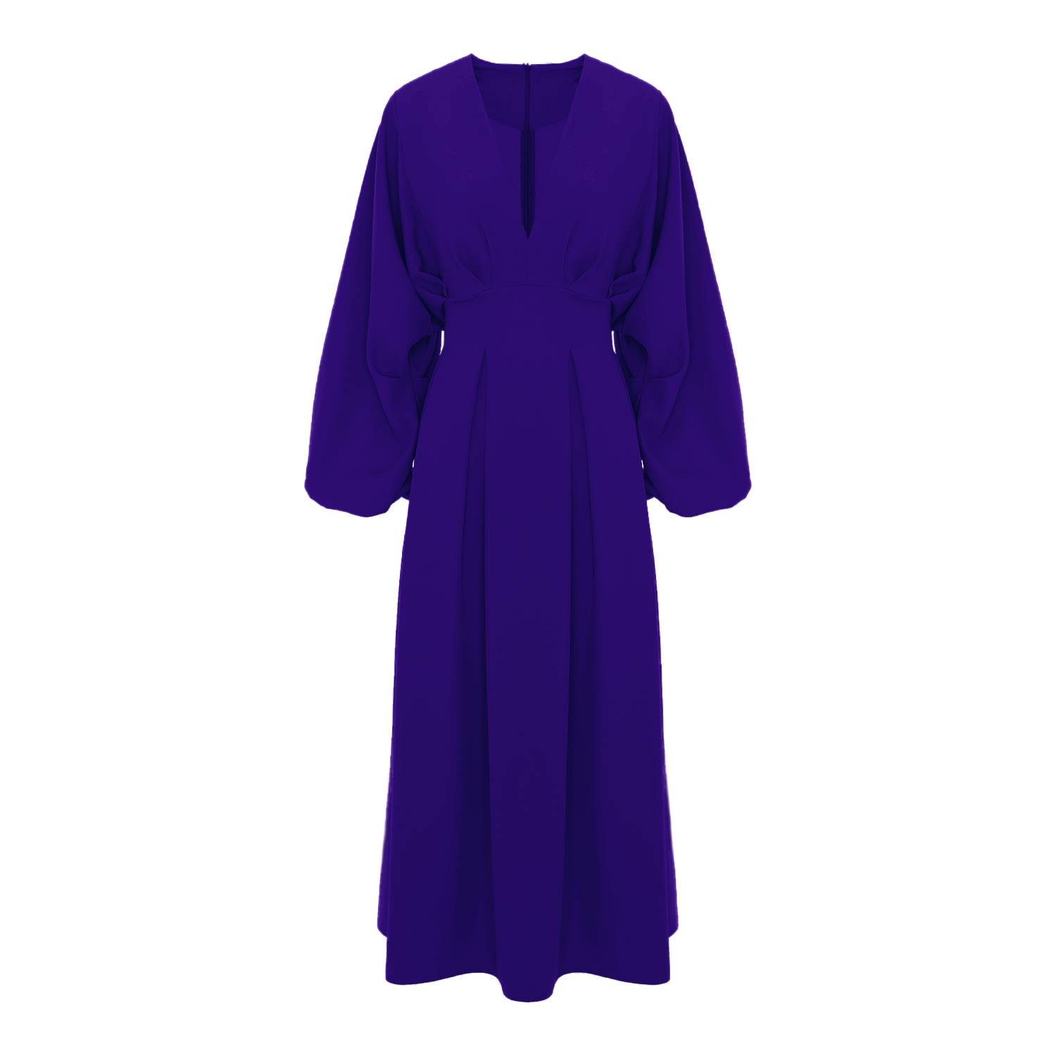Bluzat Women's Pink / Purple Blue Midi Dress With Balloon Sleeves And V-neck