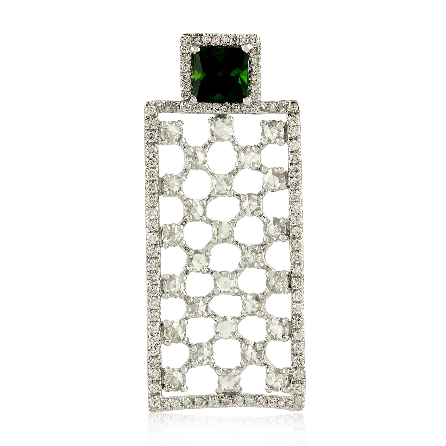 Artisan Women's White / Green 18k White Gold Pendant With Chrome Diopside & Natural Diamond In Metallic