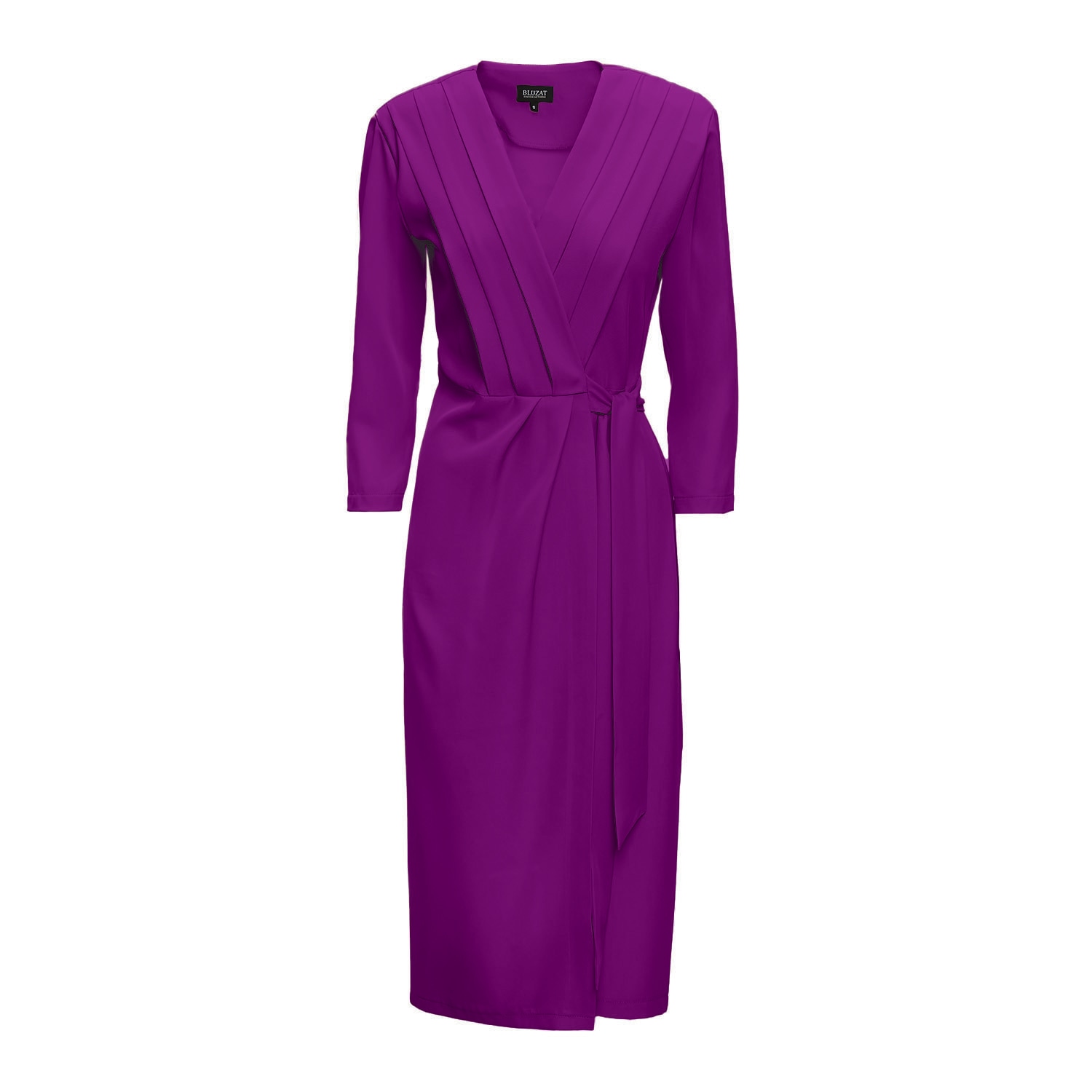 Bluzat Women's Pink / Purple Purple Midi Dress With Pleats And Belt In Pink/purple