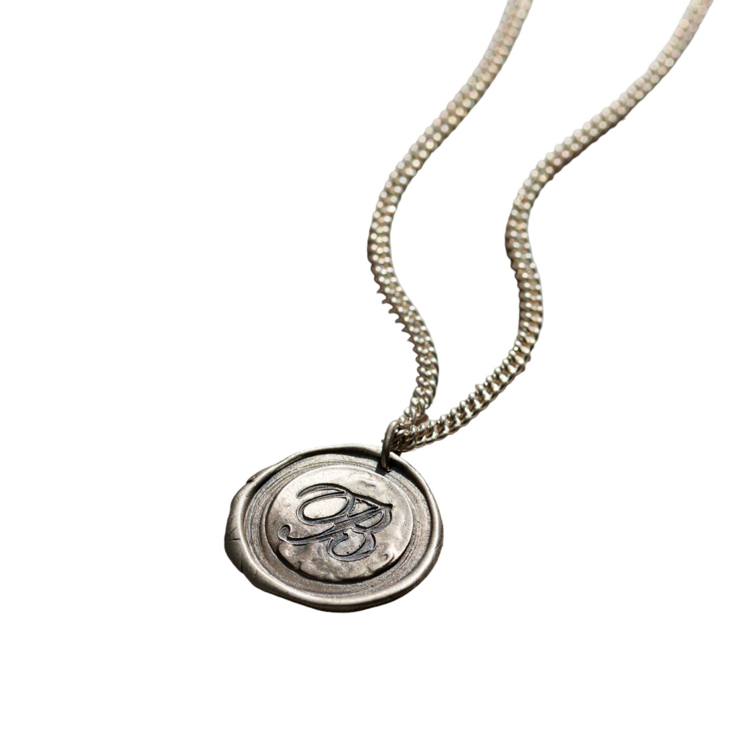 Posh Totty Designs Men's Men's Oxidised Silver Initial Wax Seal Necklace In Silver