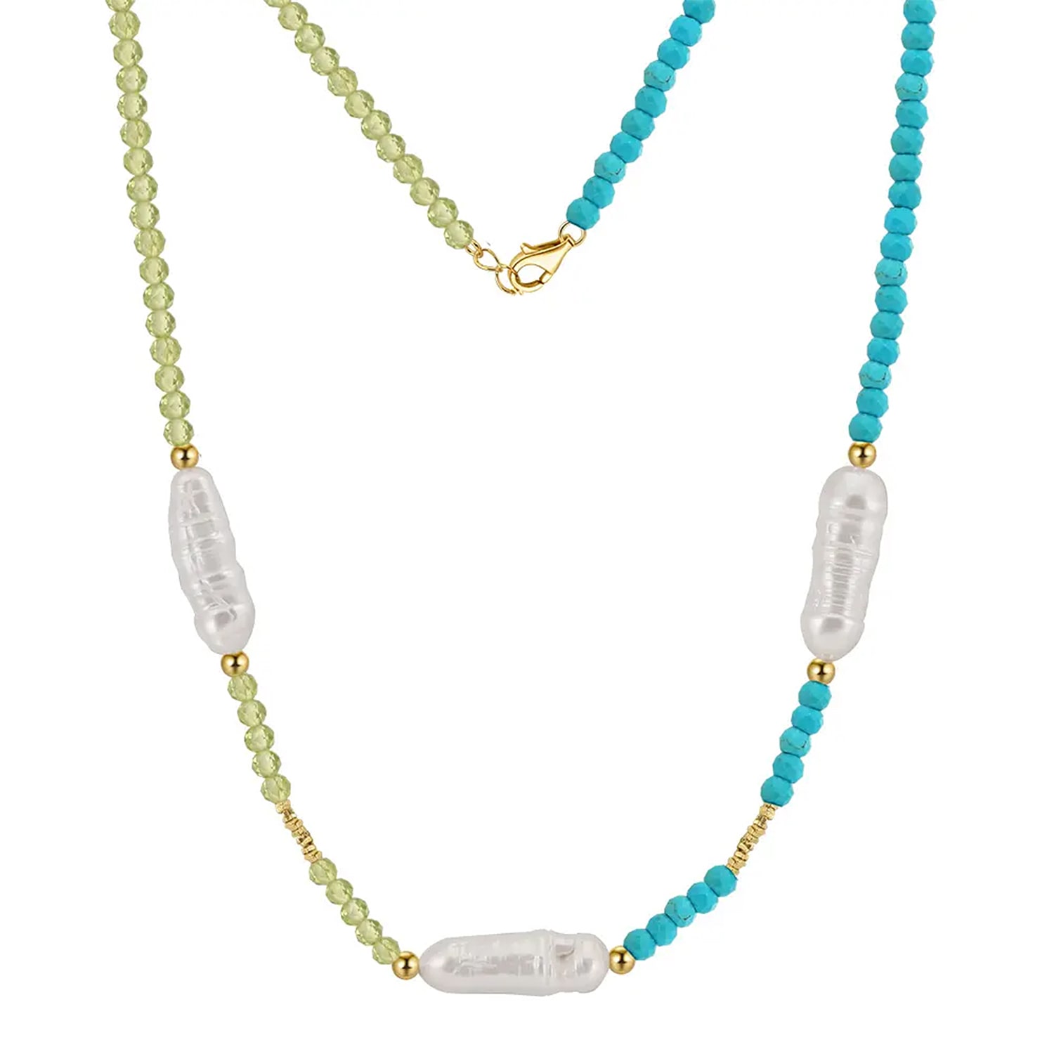Women&rsquo;s Blue / Green / Gold Azurae Peridot, Pearl & Turquoise Beaded Necklace | Shaded the Label