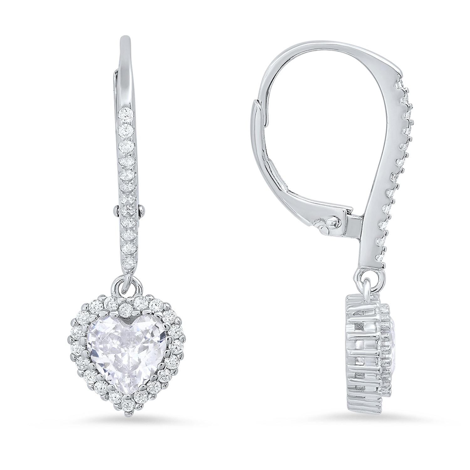 Kylie Harper Women's Silver / White April Diamond Birthstone Heart-cut Halo Leverback Earrings In Sterling Silver In Silver/white