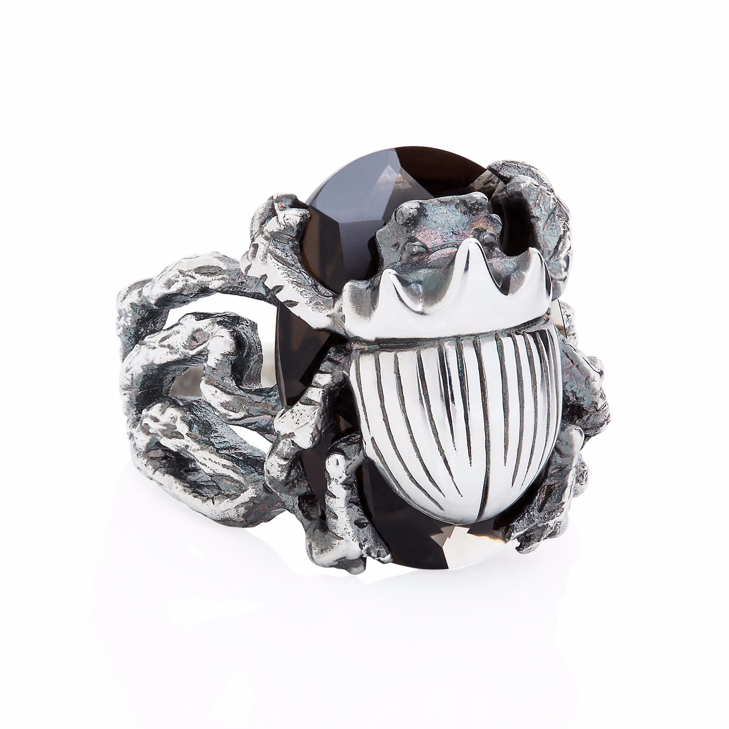 Women’s Silver / Black Little Scarab Cocktail Ring Yasmin Everley Jewellery