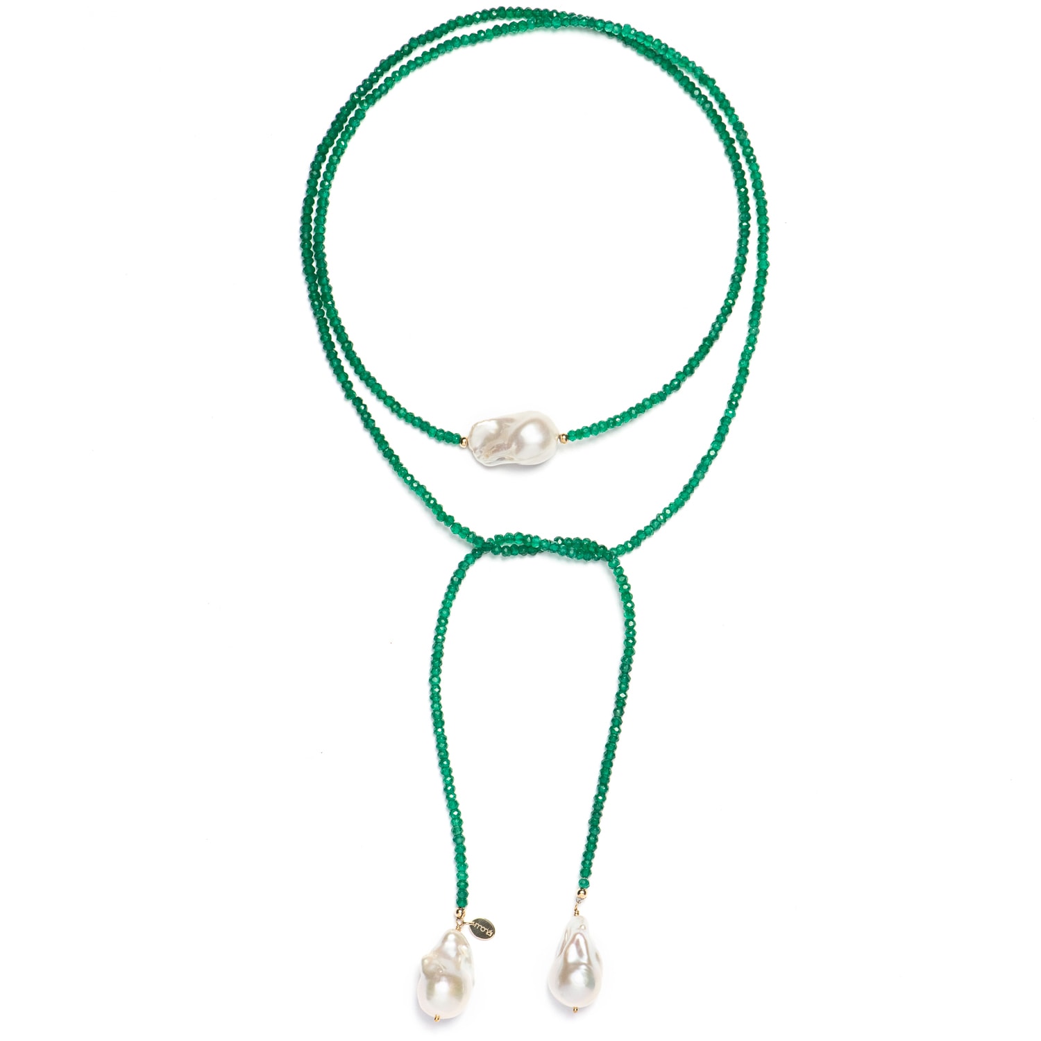 Monái Women's Green / White Long Baroque Pearl Green Onyx Necklace In Multi