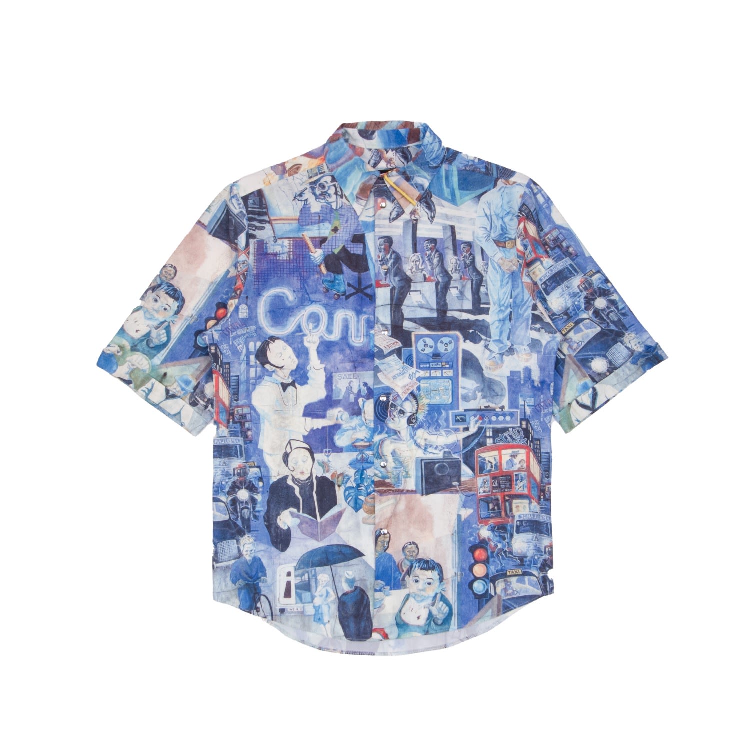 Mysimplicated Men's Short Sleeve Shirt In Blue With Graffiti Design - Recycled Fabric In Blue