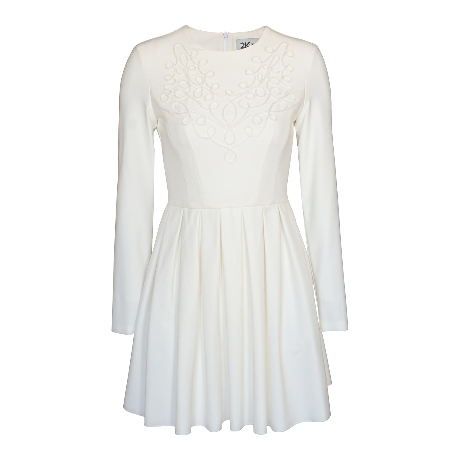 Women’s Aurum Pleated Hand-Embroidered Mini Dress - White Medium 2Kstyle