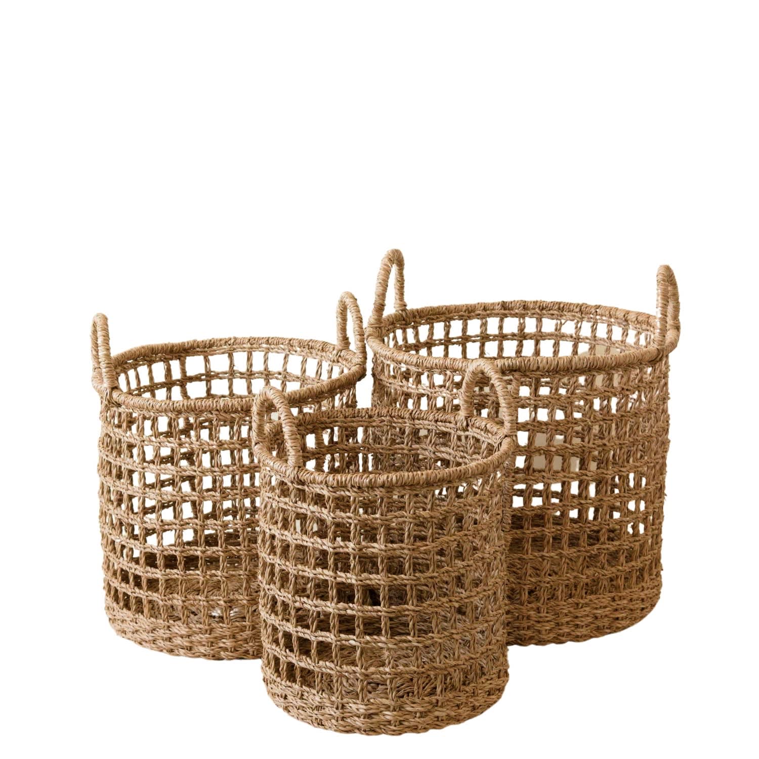 Open Weave Baskets With Handle, Set Of Three - Storage Baskets