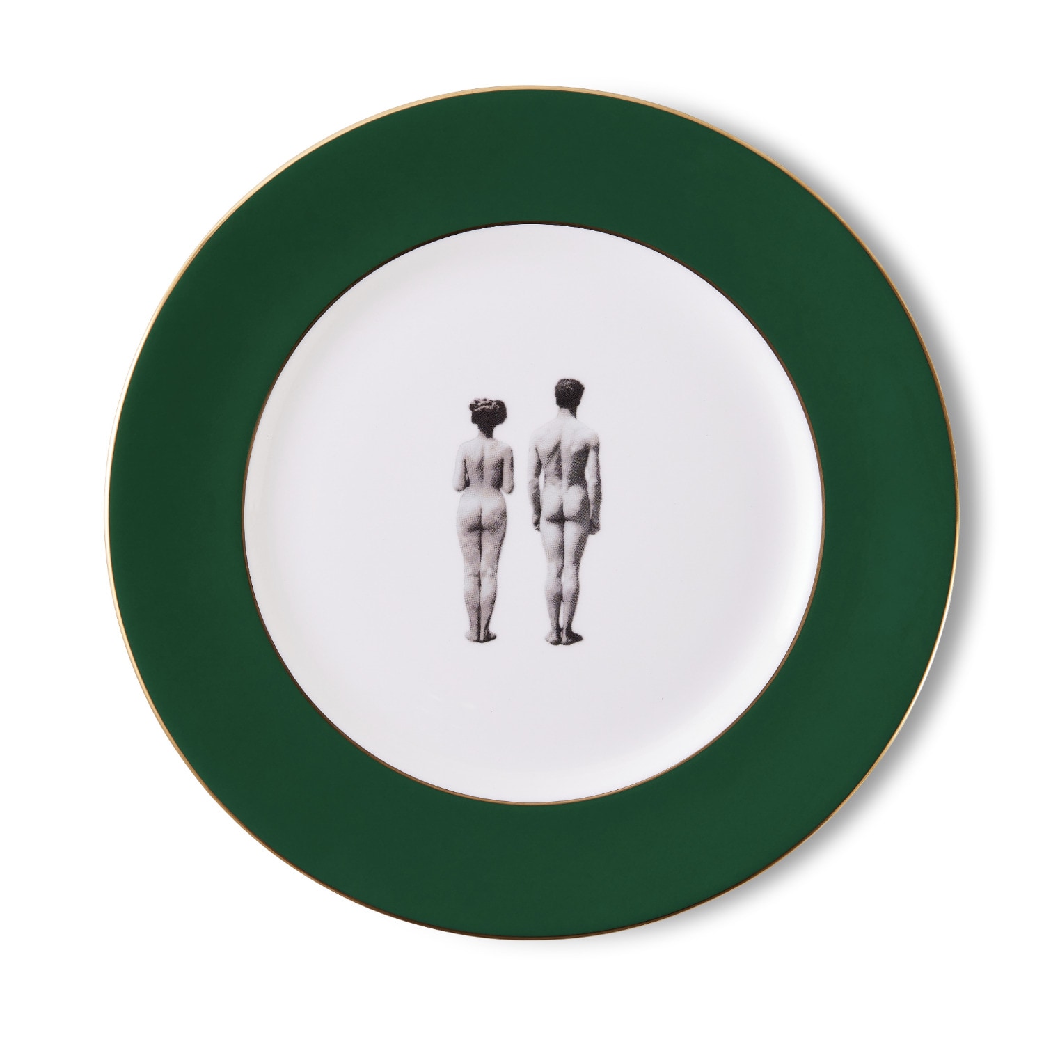 Melody Rose London Gold / Green / White Models Forest Green Dinner Plate In Multi