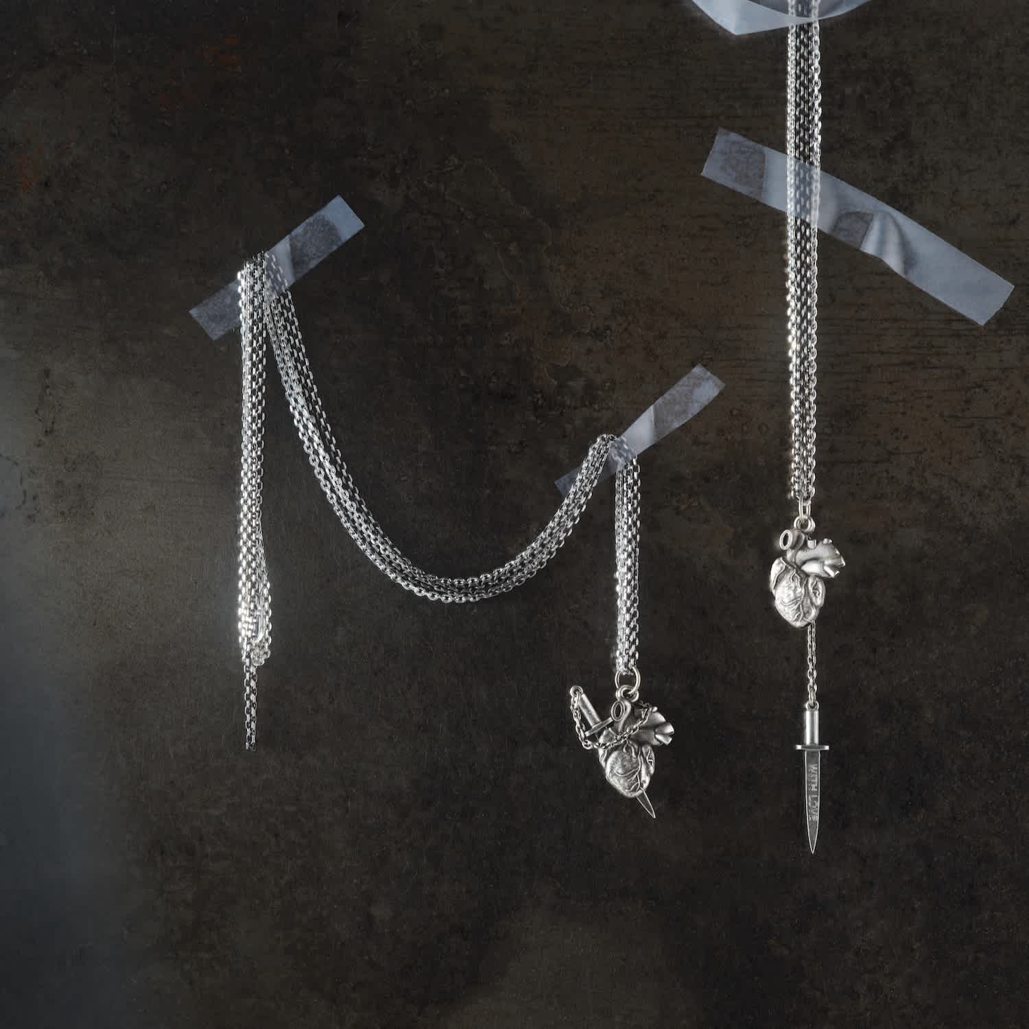 Fuck Off - Dagger In Heart - Anatomical Heart Necklace In Sterling
