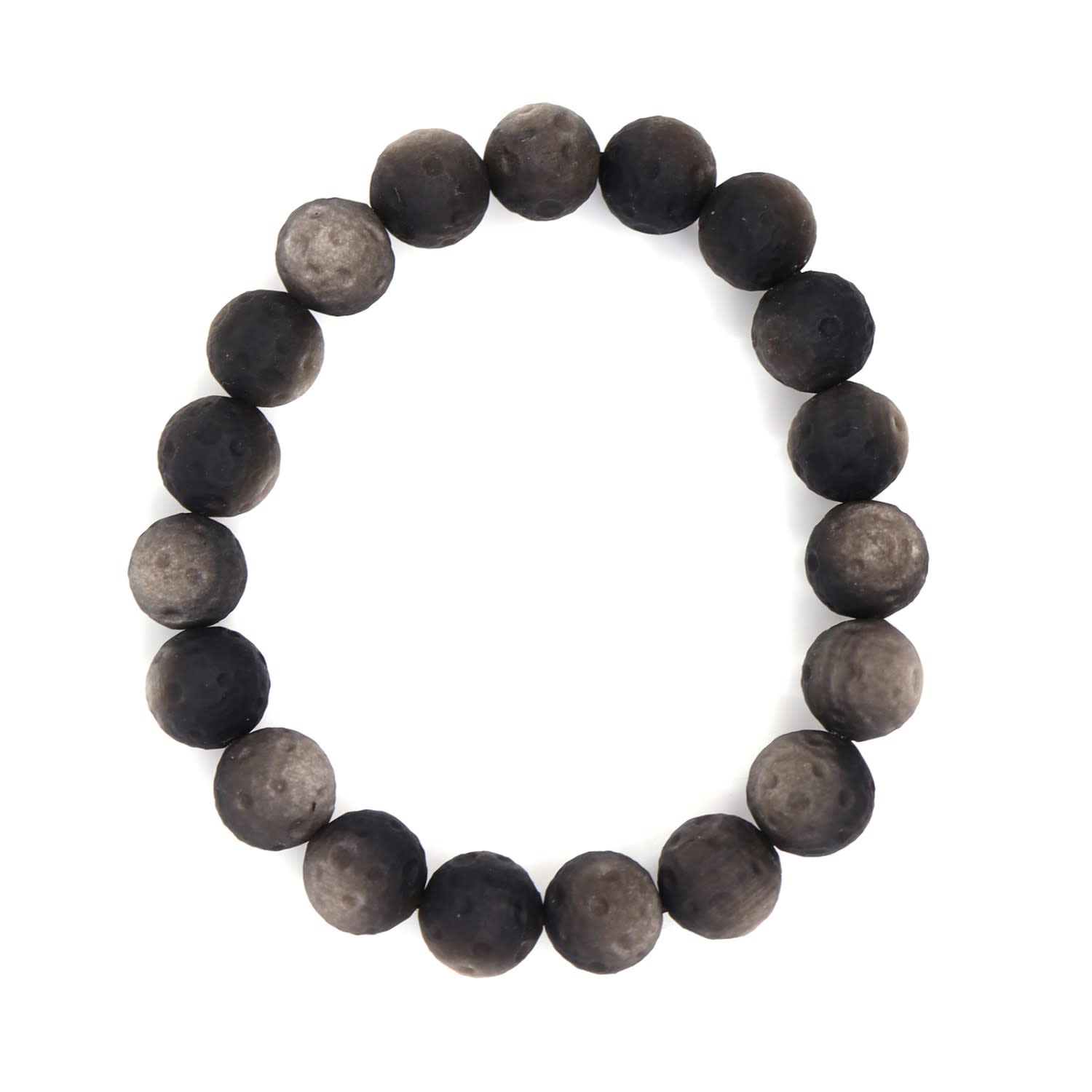 Shar Oke Men's Black / Silver Matte Black Obsidian Bracelet In Black