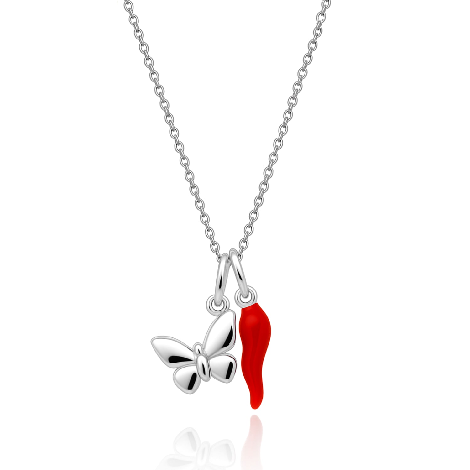 Unaloe Women's Silver / Red Butterfly & Lucky Charm Necklace – Adjustable Sterling Silver Gold Plated-unalo In Multi