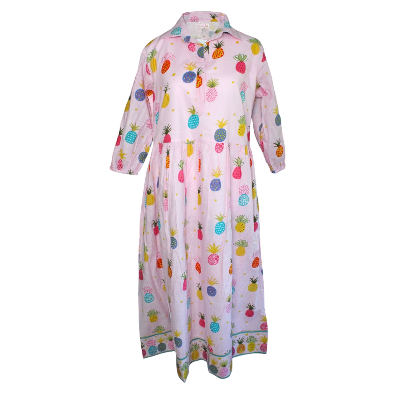 Women&rsquo;s Frannie Dress Long -  Pineapples -  Pink | Extra Large | Mary Marshmallow