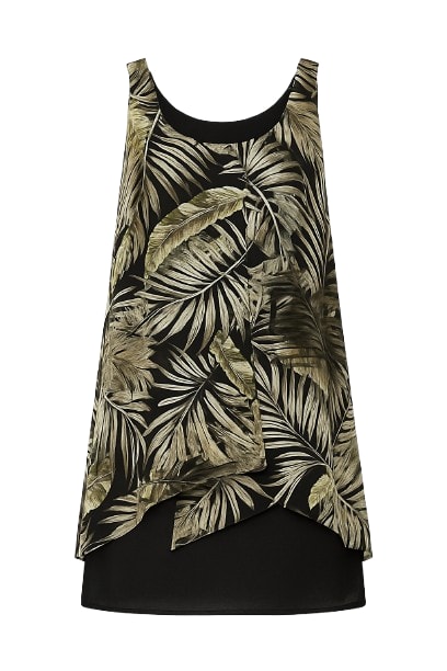 Conquista Women's Black Sleeveless Print Chiffon Dress With Layers In Black