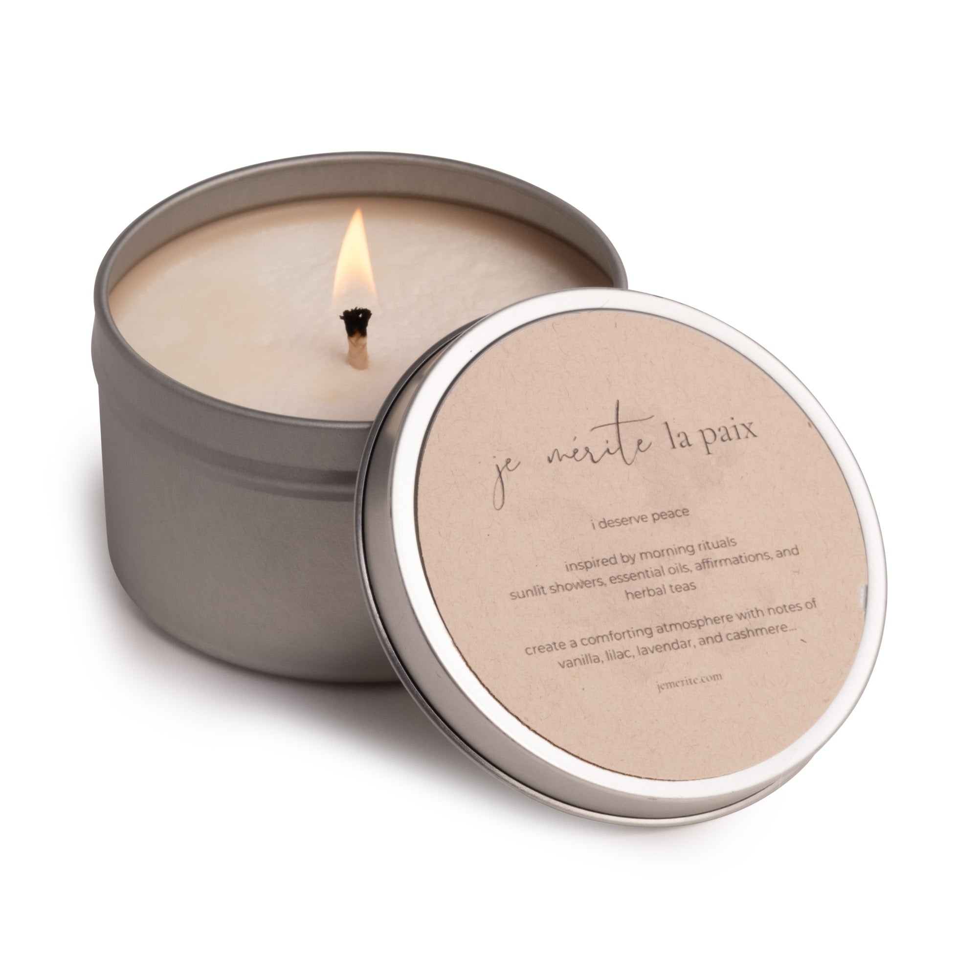 Je Mérite (i Deserve) White Je Mérite La Paix, I Deserve Peace Affirmation Candle In White