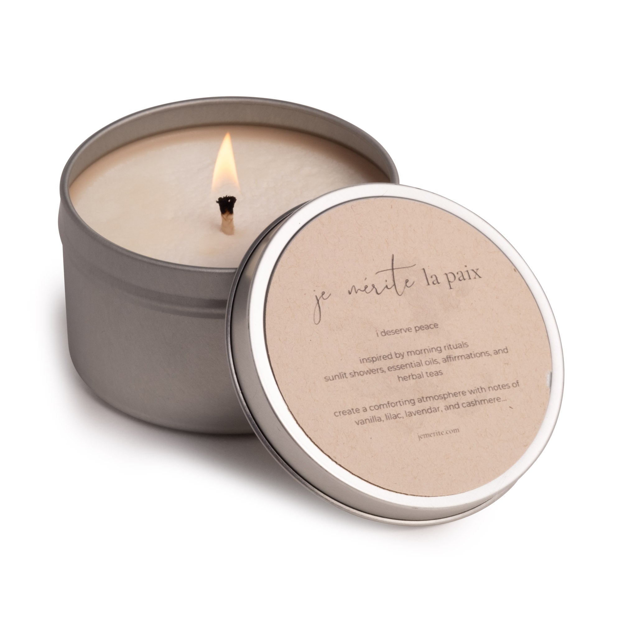 White I Deserve Peace Je Mérite La Paix Affirmation Candle One Size