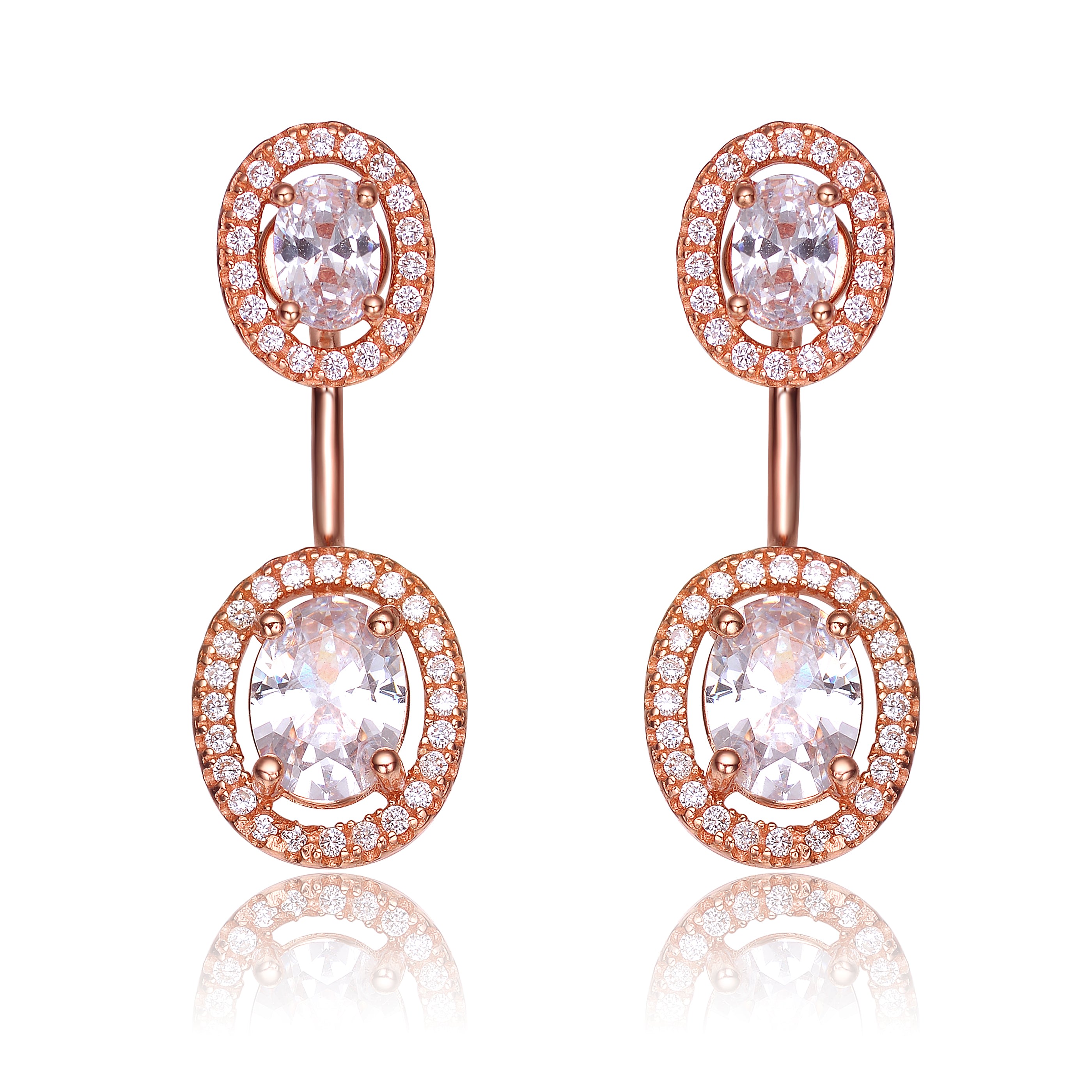 Genevive Jewelry Women's White / Rose Gold Cz Rose Plated Sterling Silver Oval Ear Puff Earrings In Multi