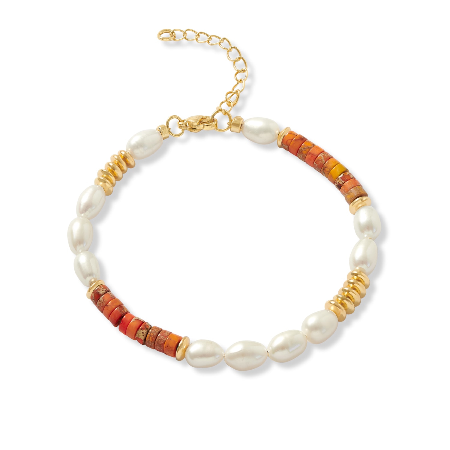Women’s Gold / Yellow / Orange Nova Oval Cultured Freshwater Pearls Bracelet With Orange Jasper & Gold Beads Pearls of the Orient Online
