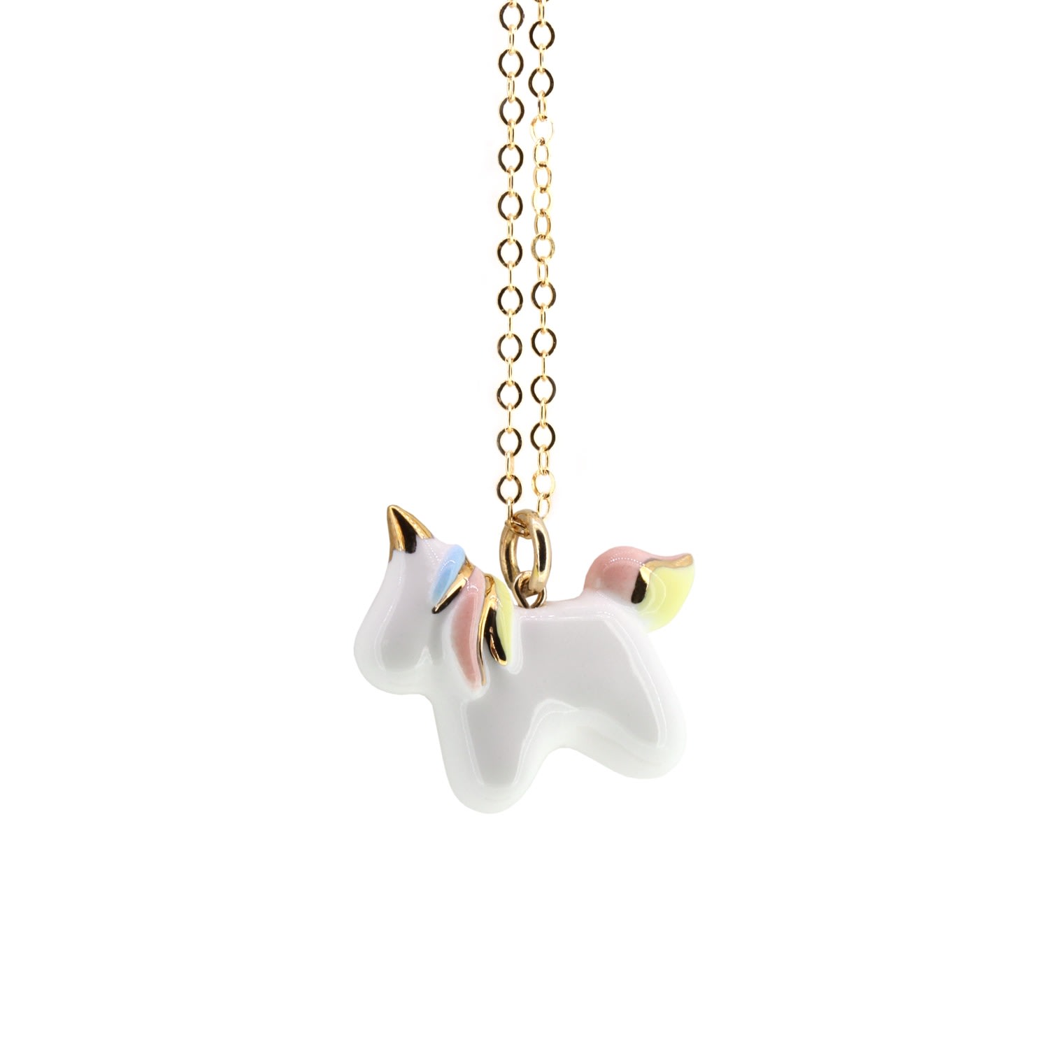 Women’s White Unicorn Necklace With Rainbows And Gold Cj·314