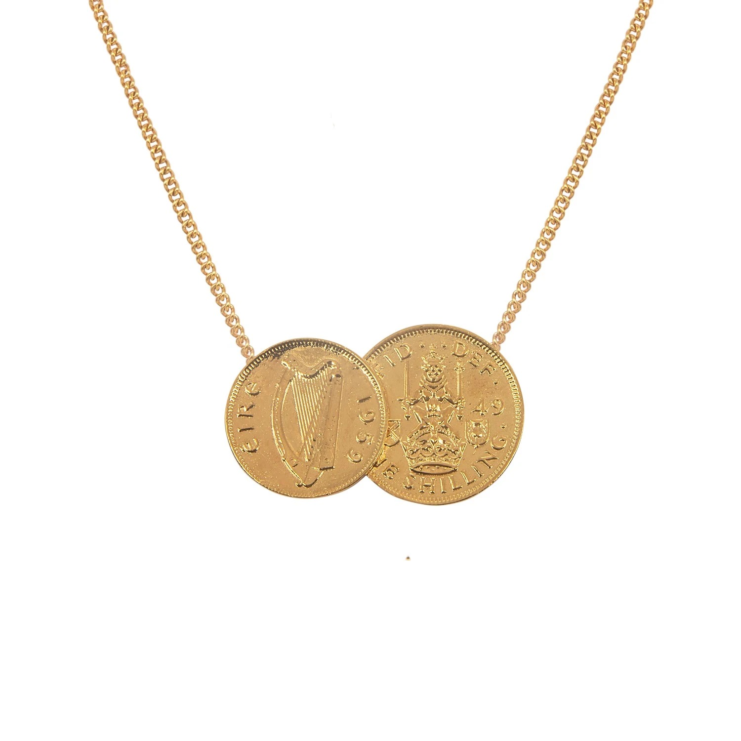 Irish Scottish Double Coin Pendant Chain In Gold Plated